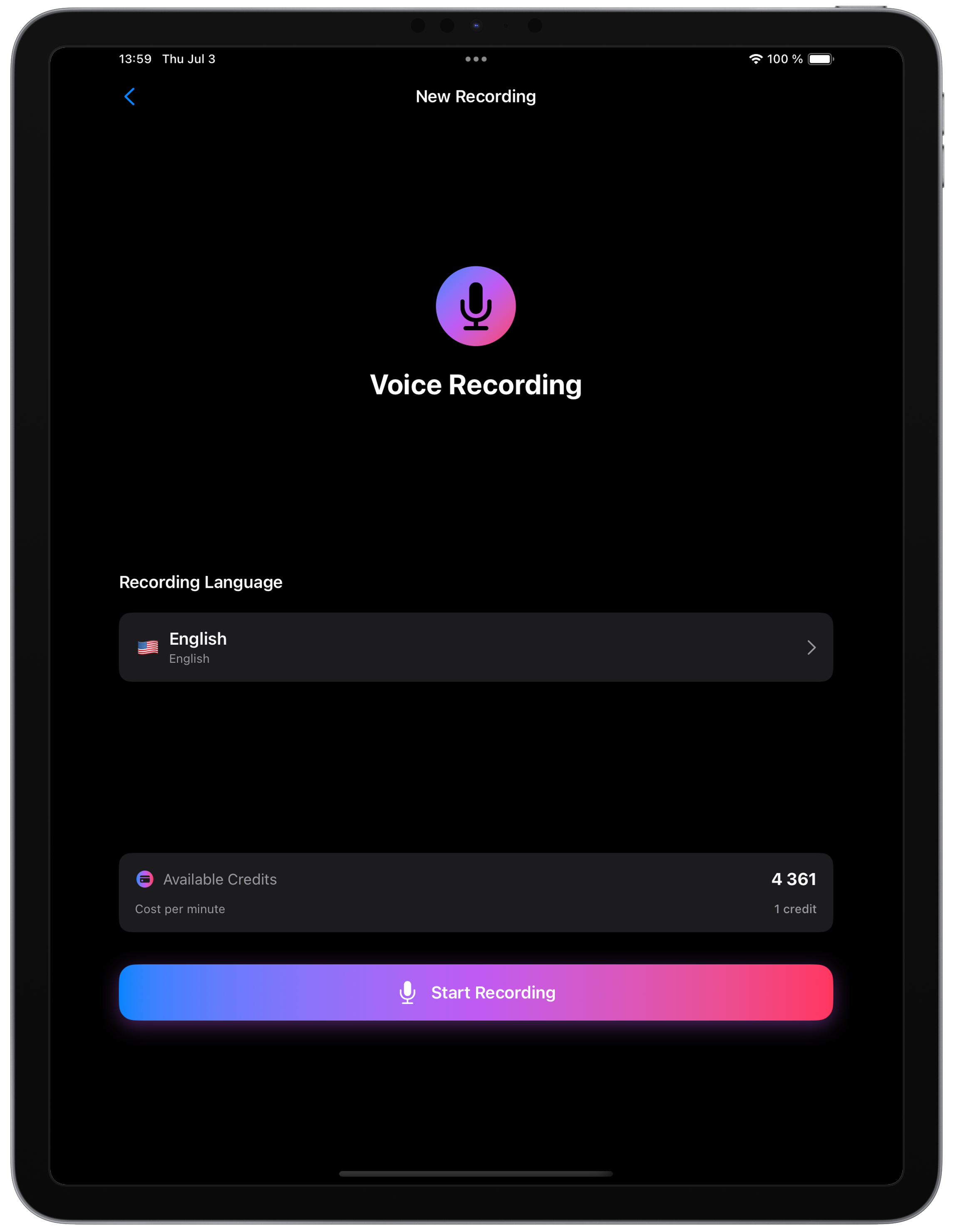 iPad Center - AI Speech to Text App Screenshot