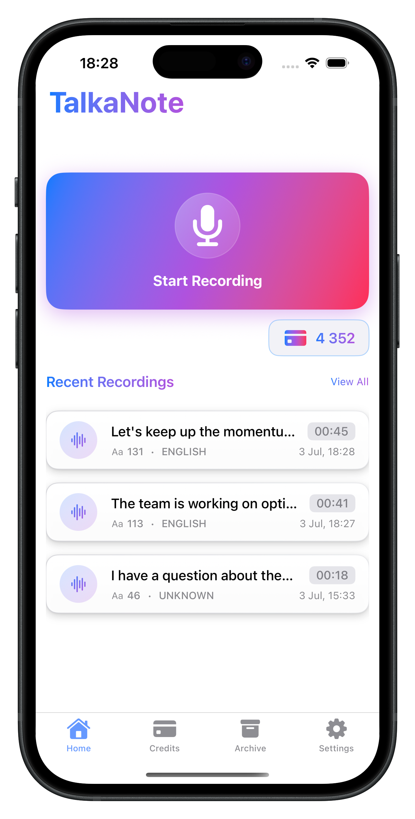 iPhone Left - AI Voice Note App Screenshot